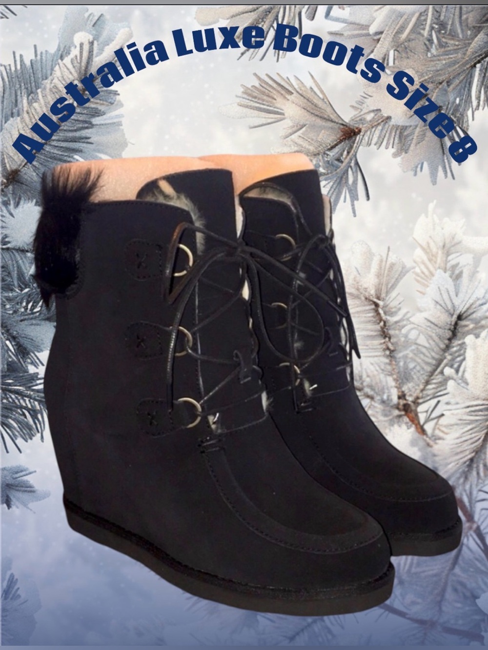 Australia Luxe Collective Genuine Sheepskin Fur Lined Hidden Wedge Black Boot 8